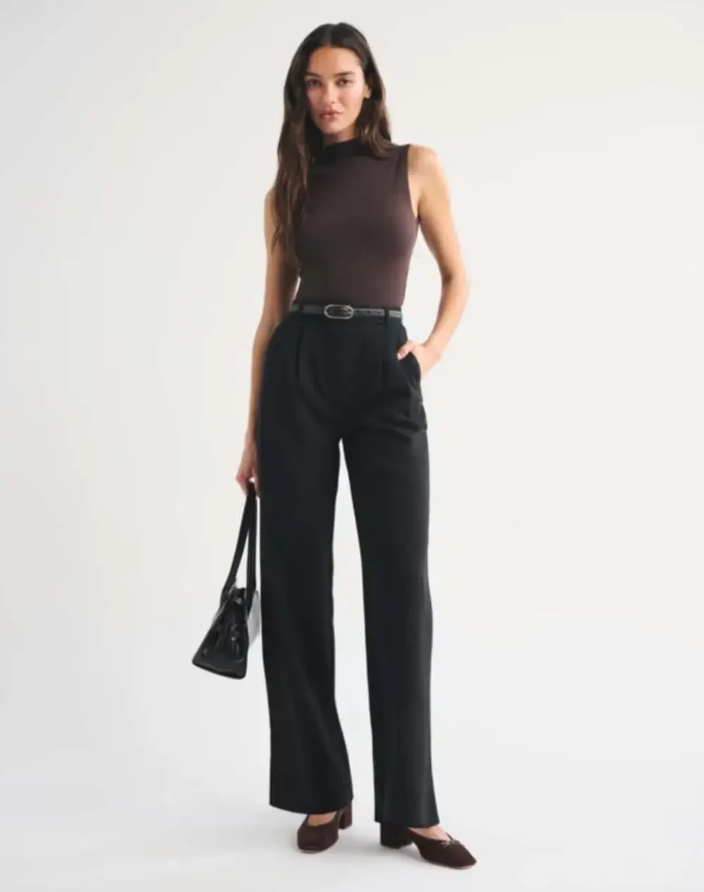 Abercrombie A&F Sloane Tailored Wide Leg Pant Black Size 27